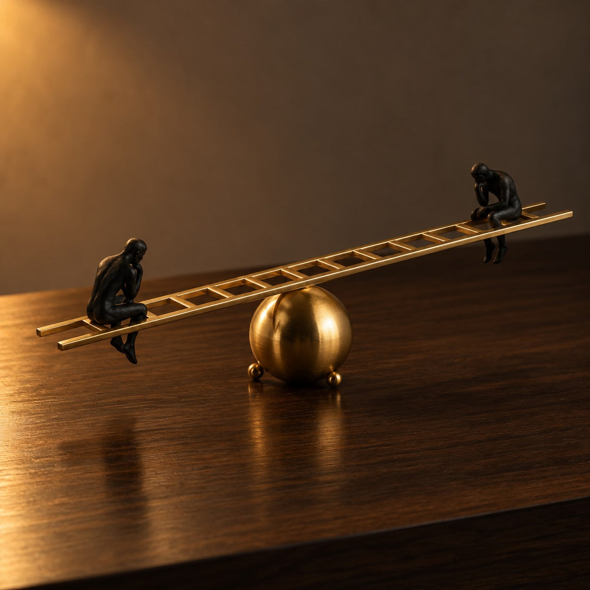 Gold balance ladder sculpture, close up