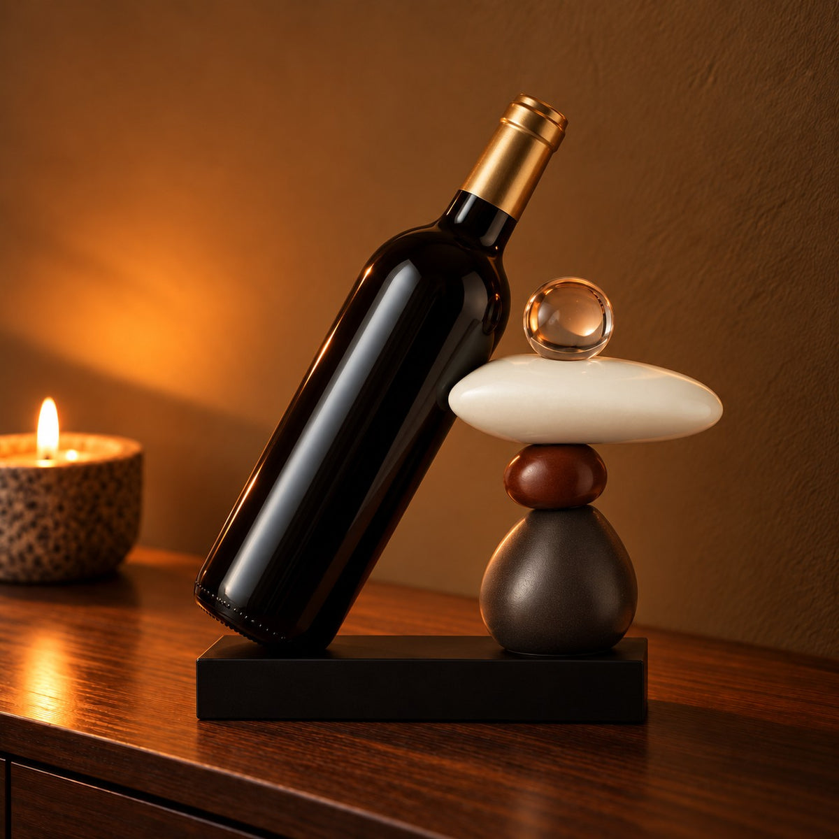 Cairn balance stones ceramic wine bottle holder