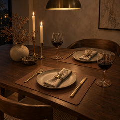 Duo Vegan Leather Placemats set for dinner by candlelight