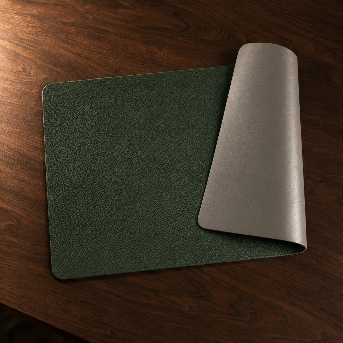 Duo Vegan Leather Placemat in Forest and Dove