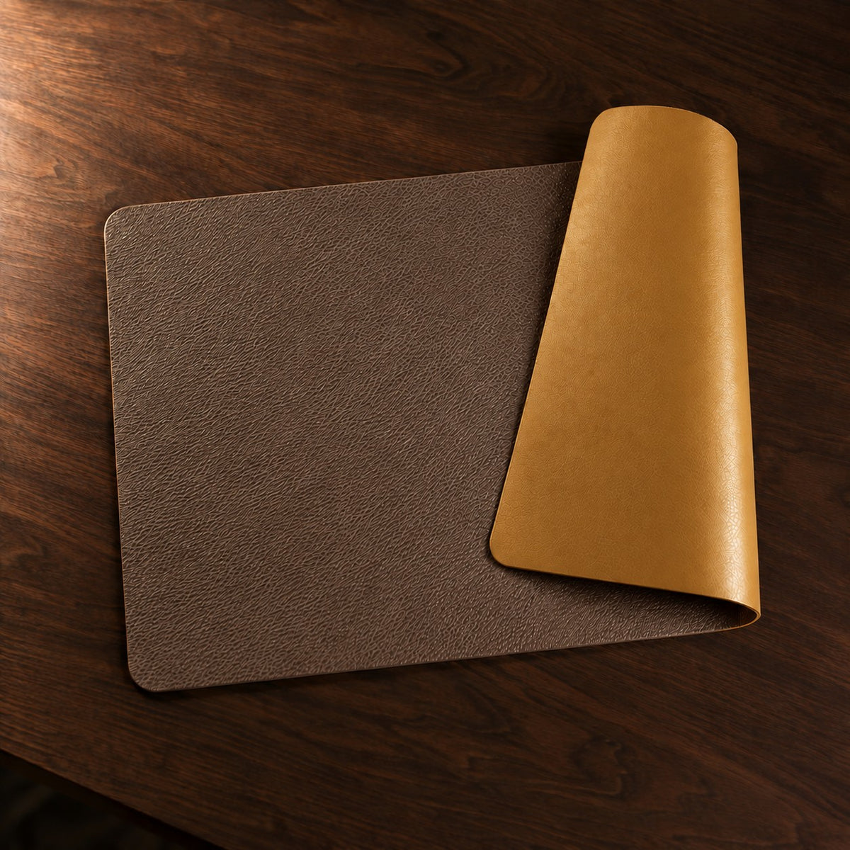 Duo Vegan Leather Placemat in Mocha and Mustard