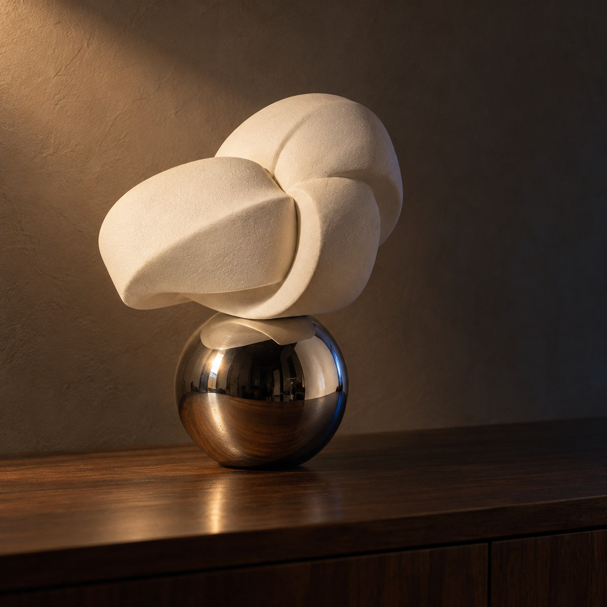 Fold Sculpture on Mirror Sphere, close up