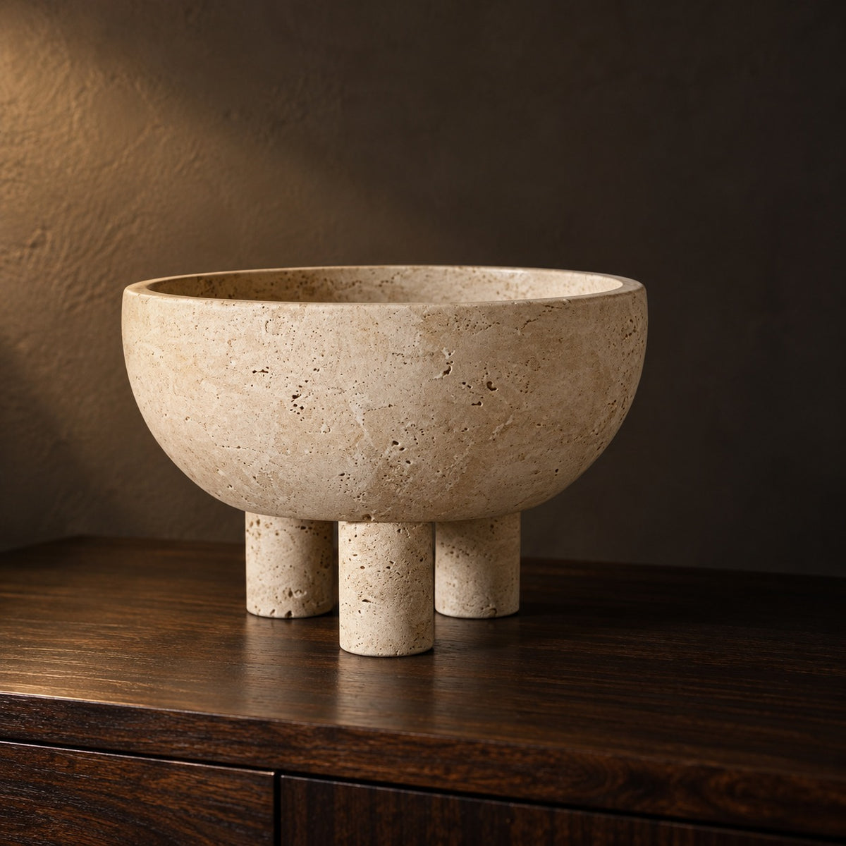 Travertine Footed Bowl, close up
