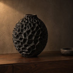 Honeycomb Vase in Black, close up
