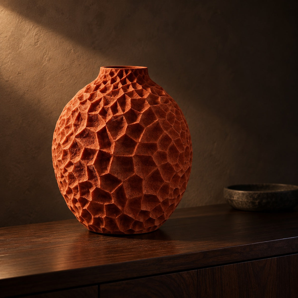 Honeycomb Vase in Rust, close up