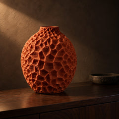 Honeycomb Vase in Rust, close up