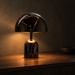 Kupol Polished Mushroom Lamp in Black, close up