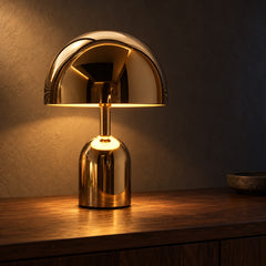 Kupol Polished Mushroom Lamp in Gold, close up
