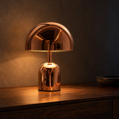 Kupol Polished Mushroom Lamp in Rose Gold, close up