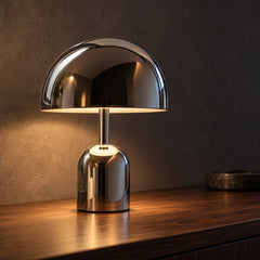 Kupol Polished Mushroom Lamp in Silver, close up