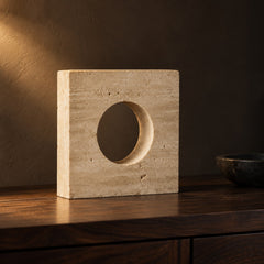 Travertine Moon Window Sculpture, close up