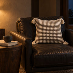 Tassel cushion with insert styled at night
