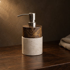 Two tone marble soap dispenser with metal pump