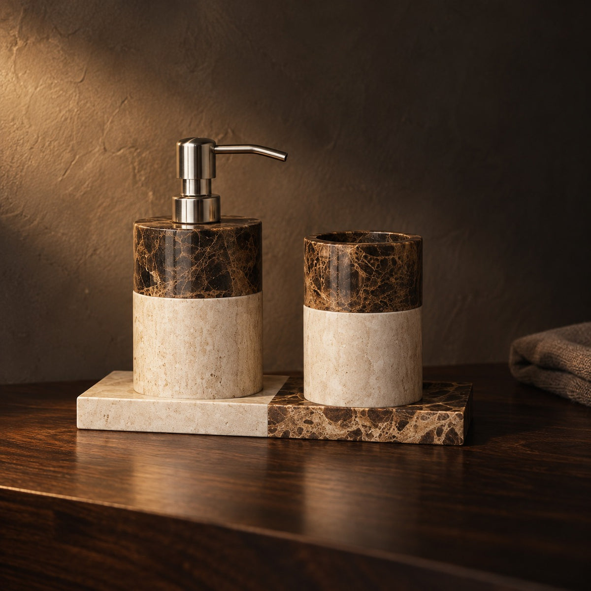 Marble Bathroom Vanity Set, set of three, close up