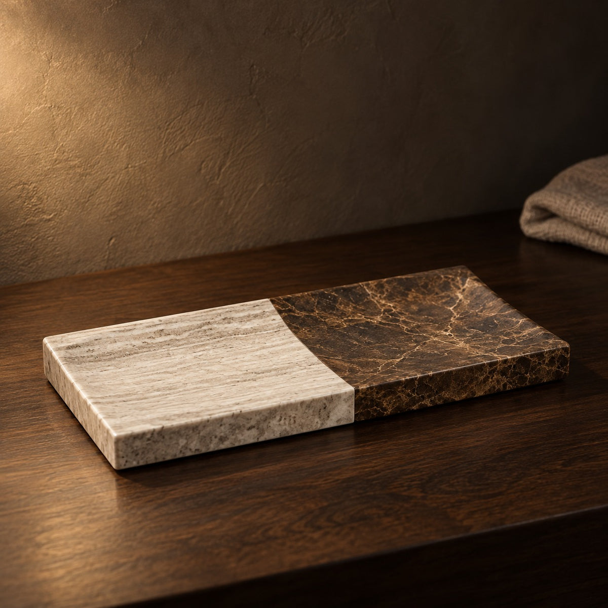 Two tone marble vanity tray