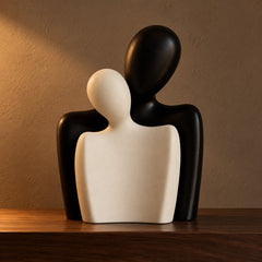 Embrace ceramic bust sculpture pair, black and cream