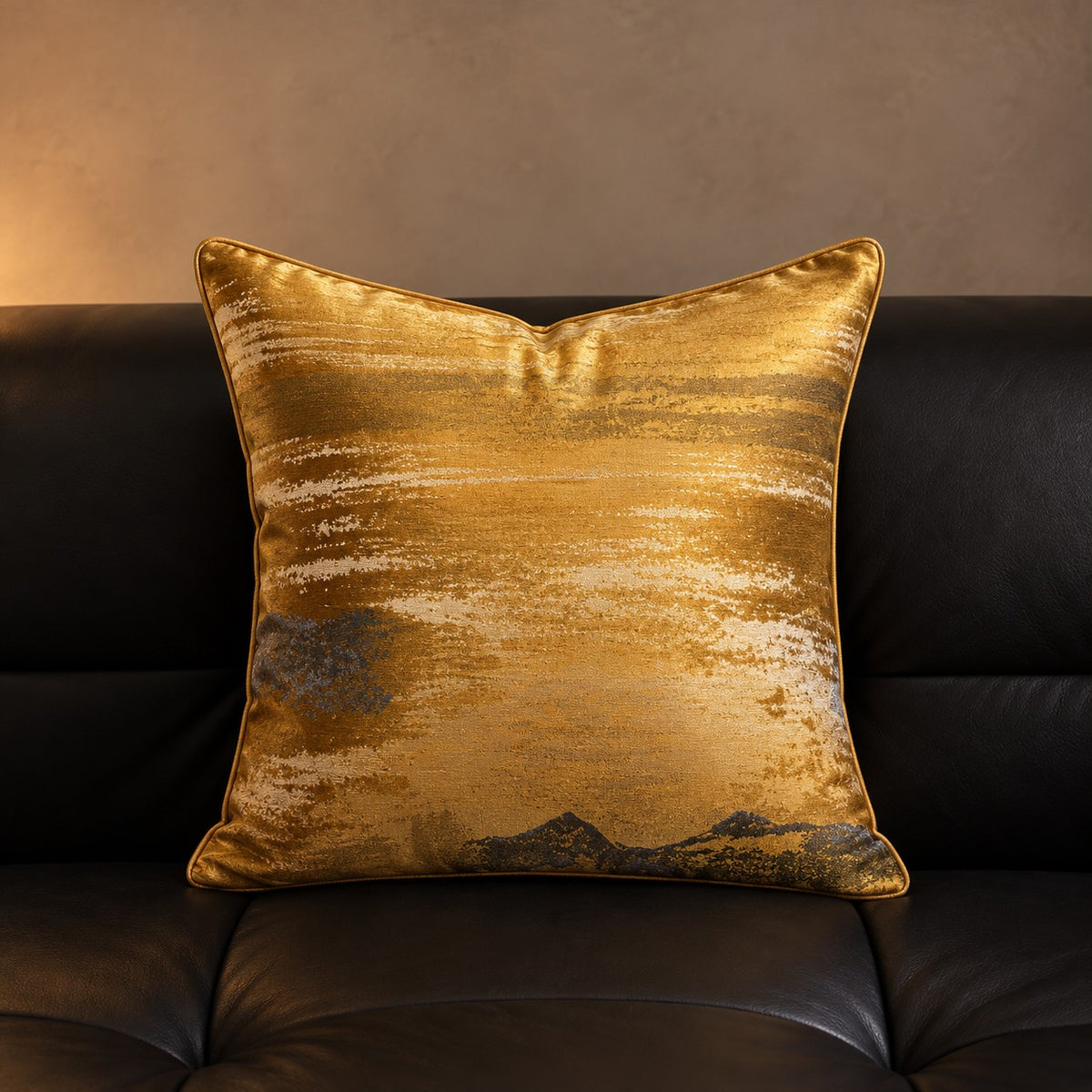 Gilded Marble Cushion in Ink Gold