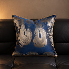Gilded Marble Cushion in Navy Swirl