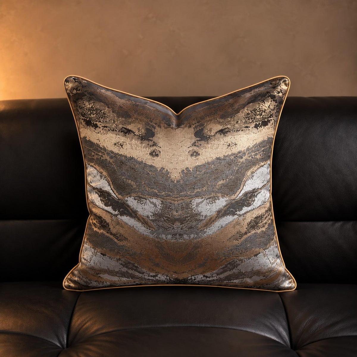 Gilded Marble Cushion in Smoke Quicksand
