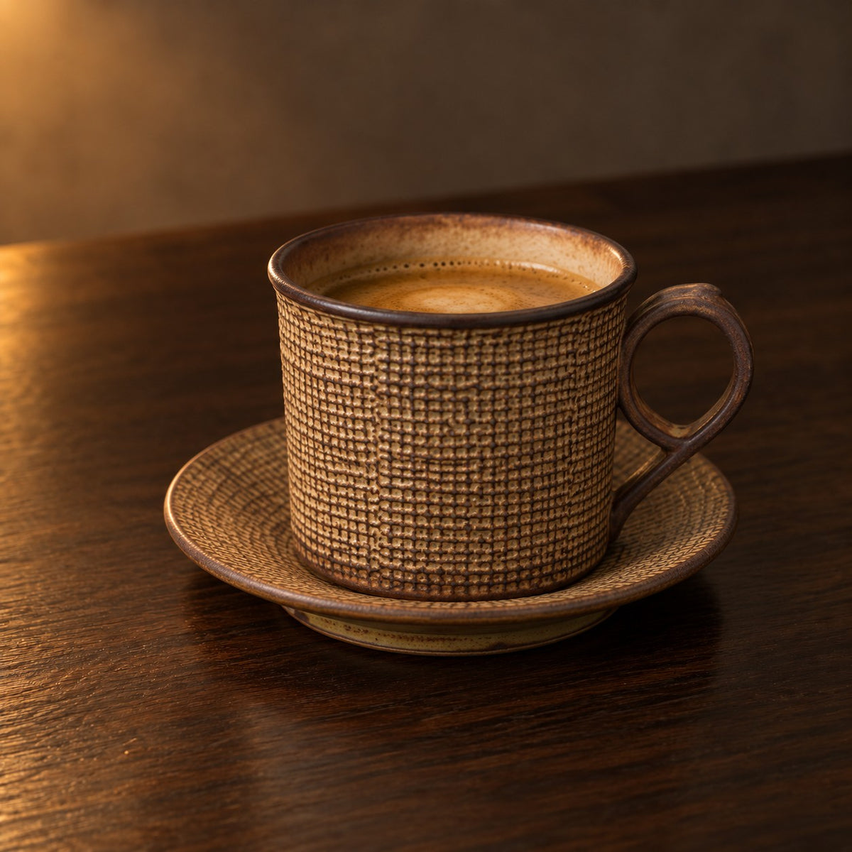 Linen Weave Cup and Saucer in Umber Brown