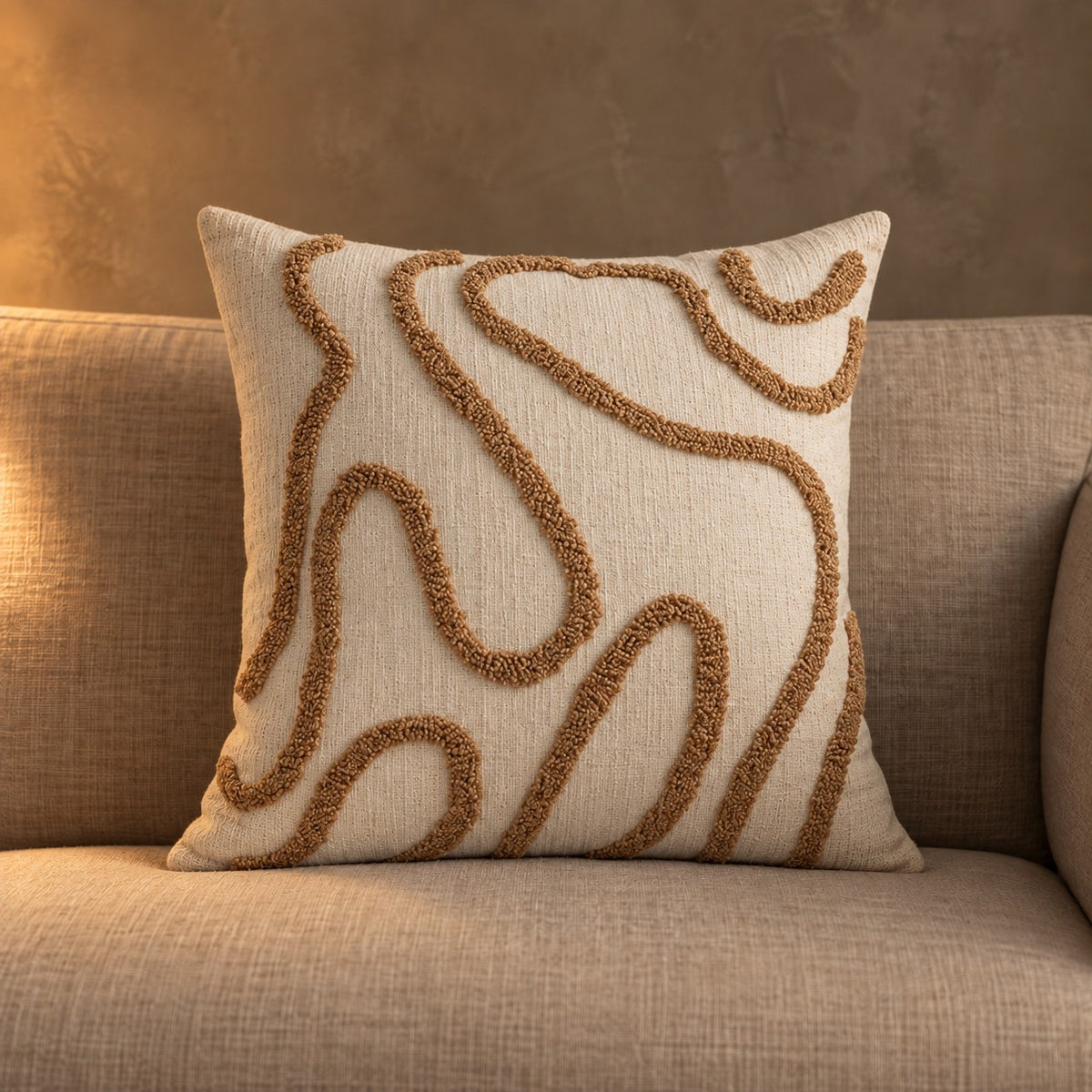 Maillard Tufted Cushion in Caramel Lines