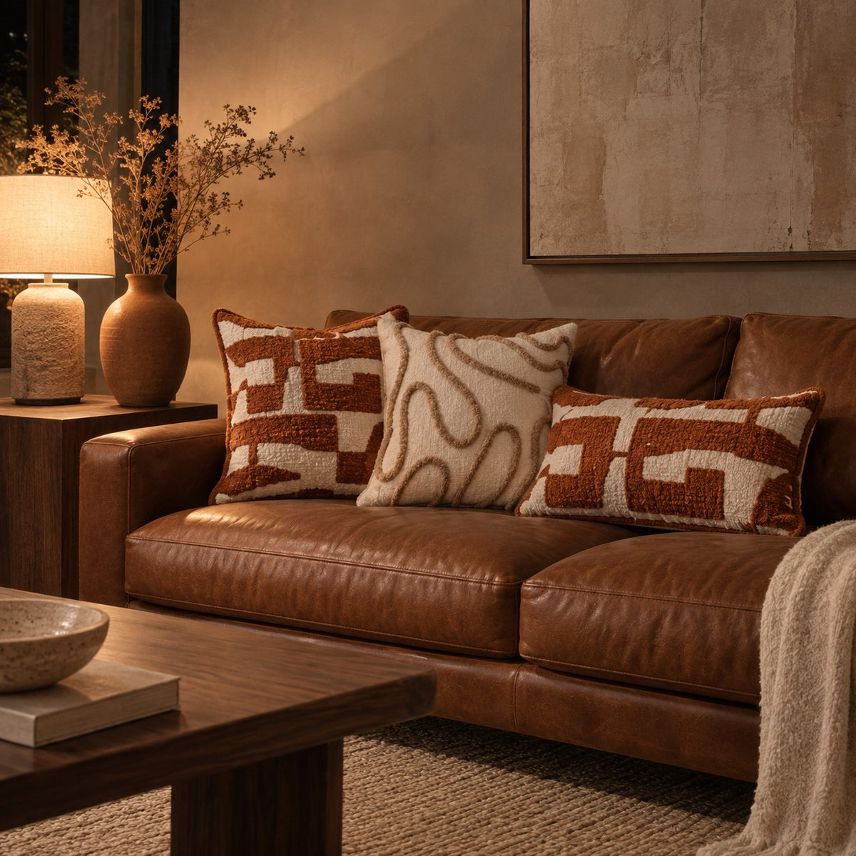 Maillard Tufted Cushion, Earthy Chenille with Insert