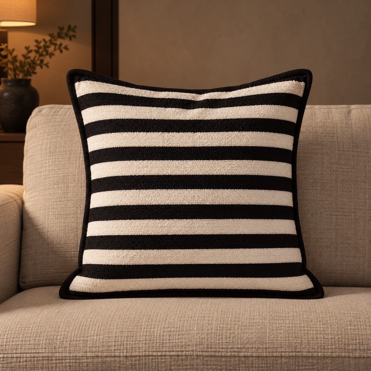 Monochrome Chenille Cushion in Paris Stripe