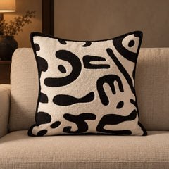 Monochrome Chenille Cushion in Ink Squiggle