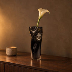 Noir Gilt black and gold glass vase, short
