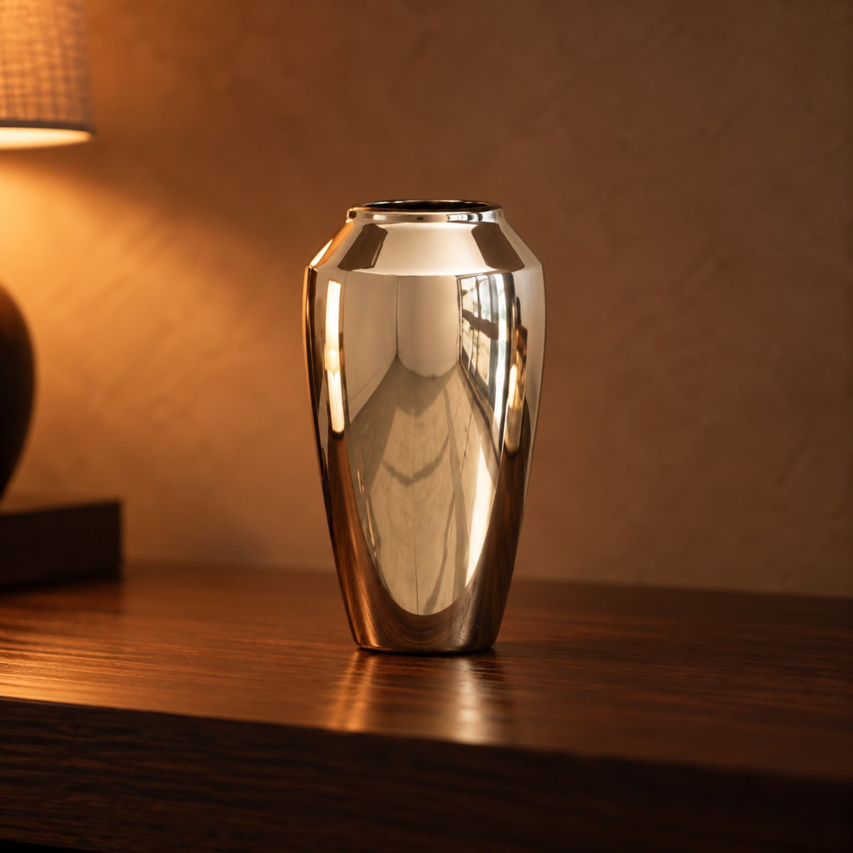 Silver mirror ceramic vase, 35 cm