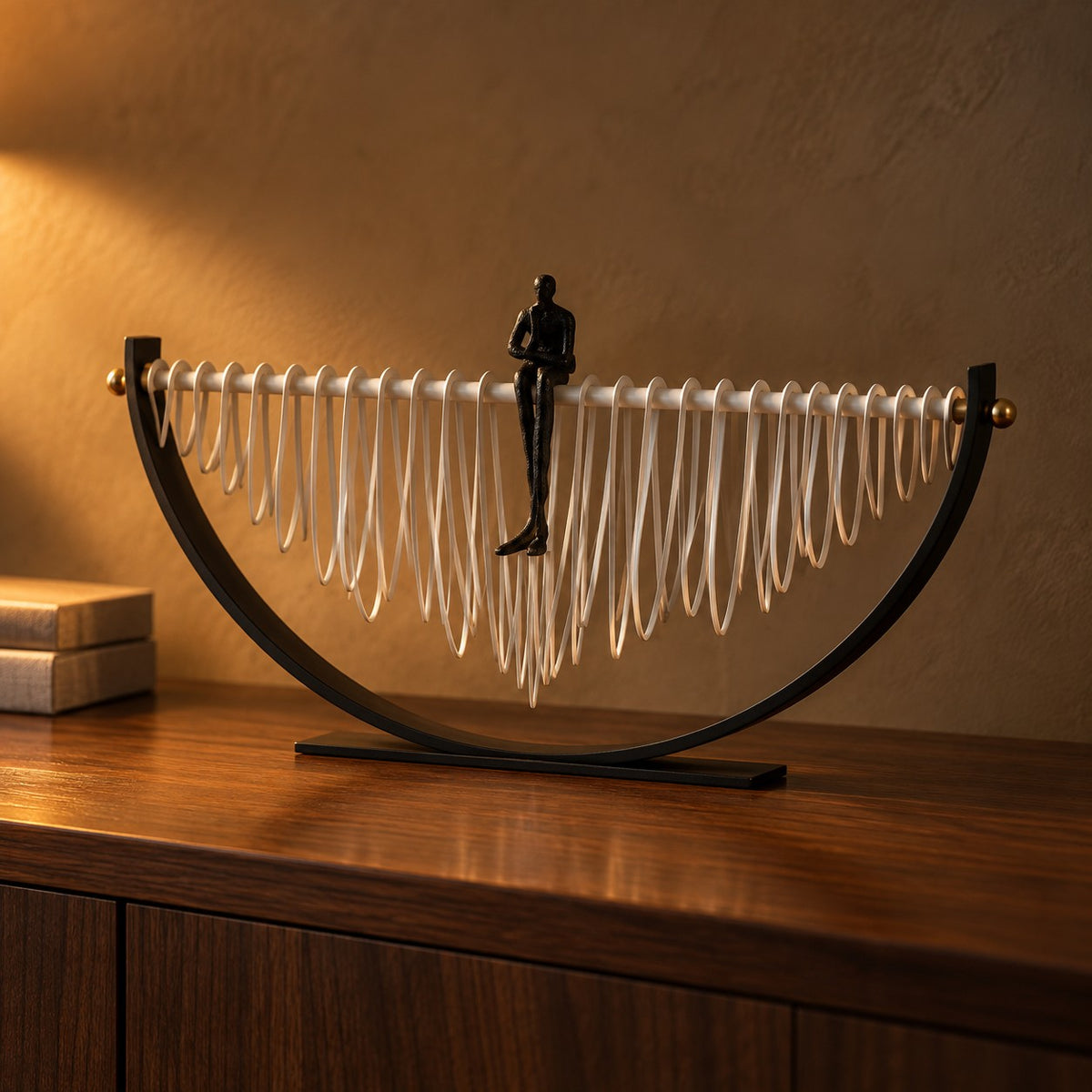 Reverie Crescent Sculpture on a walnut sideboard