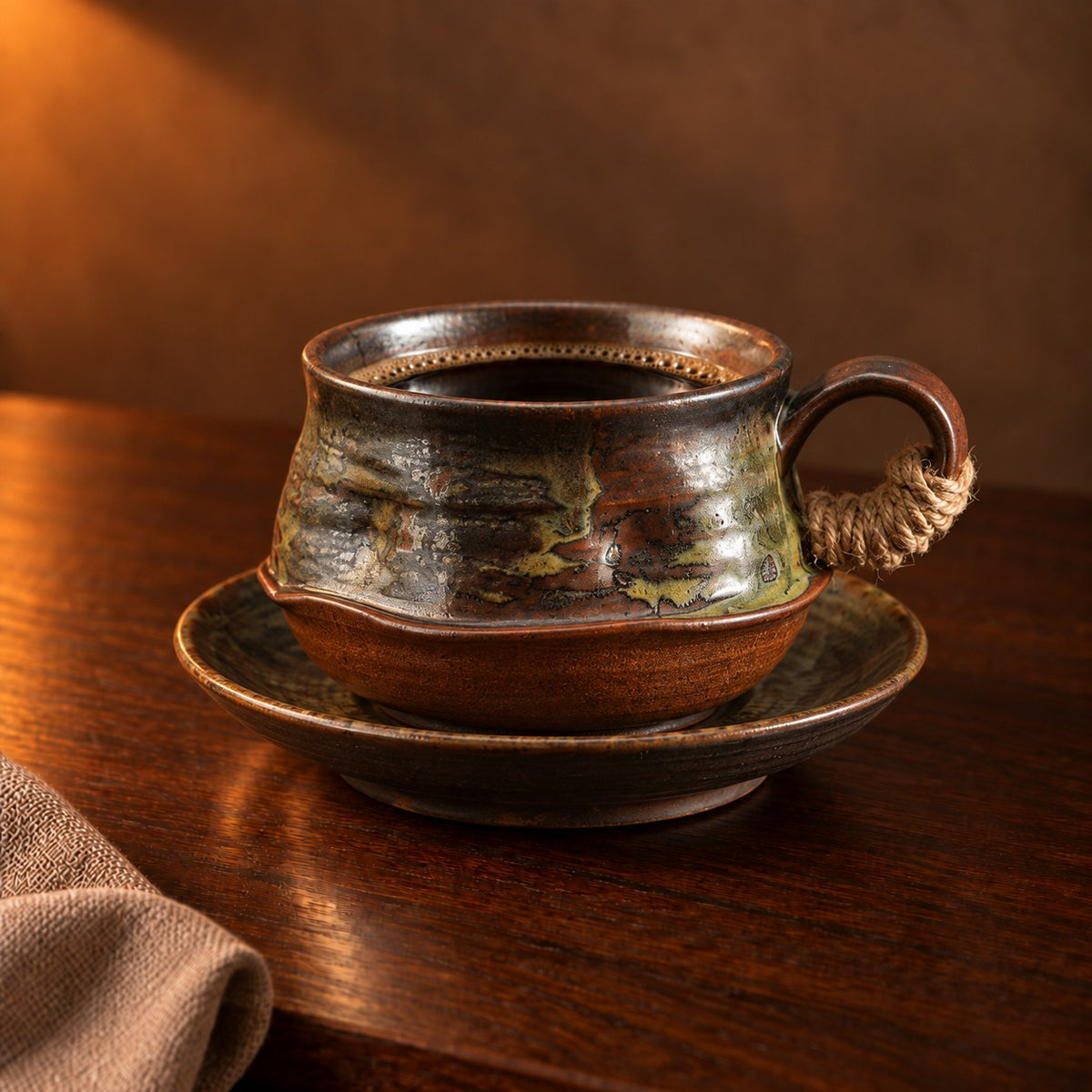 Rope handle cup and saucer, Ember