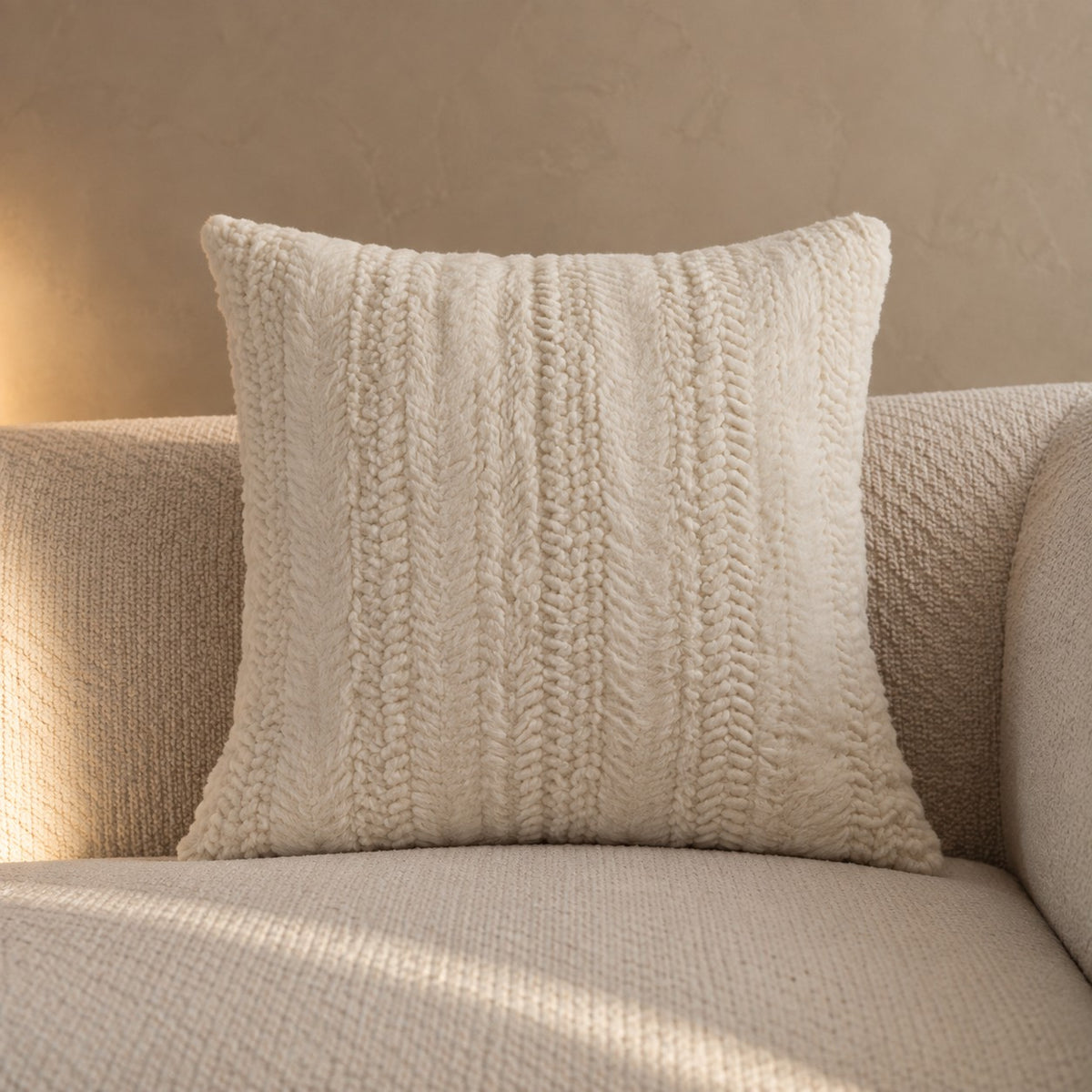 Ivory plush woven textured cushion