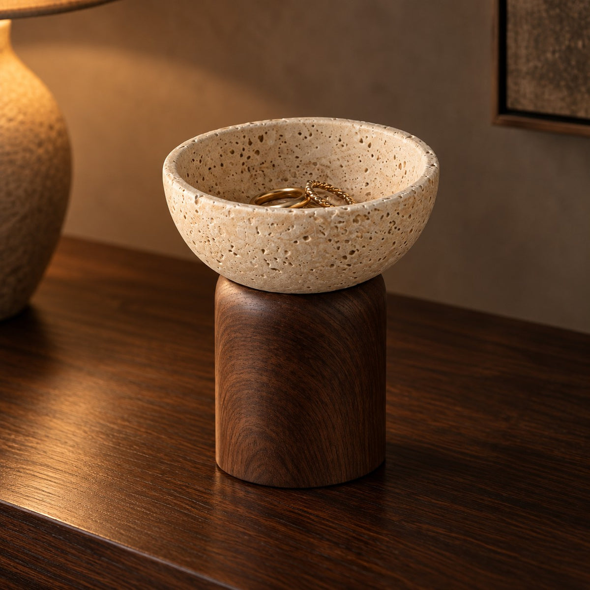 Travertine pedestal catchall bowl, Column base
