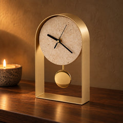 Travertine Pendulum Desk Clock with gold frame