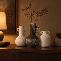 Wabi Sabi Ceramic Vase Trio styled with a dried branch