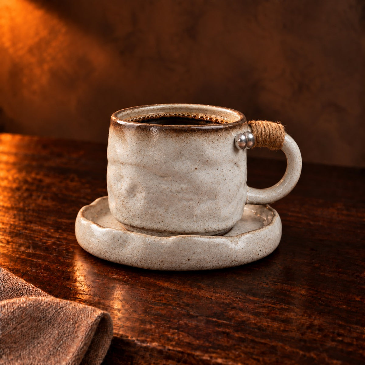 Bead handle cup and saucer in Chalk
