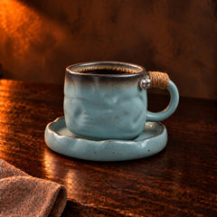 Bead handle cup and saucer in Duck Egg