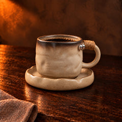 Bead handle cup and saucer in Latte