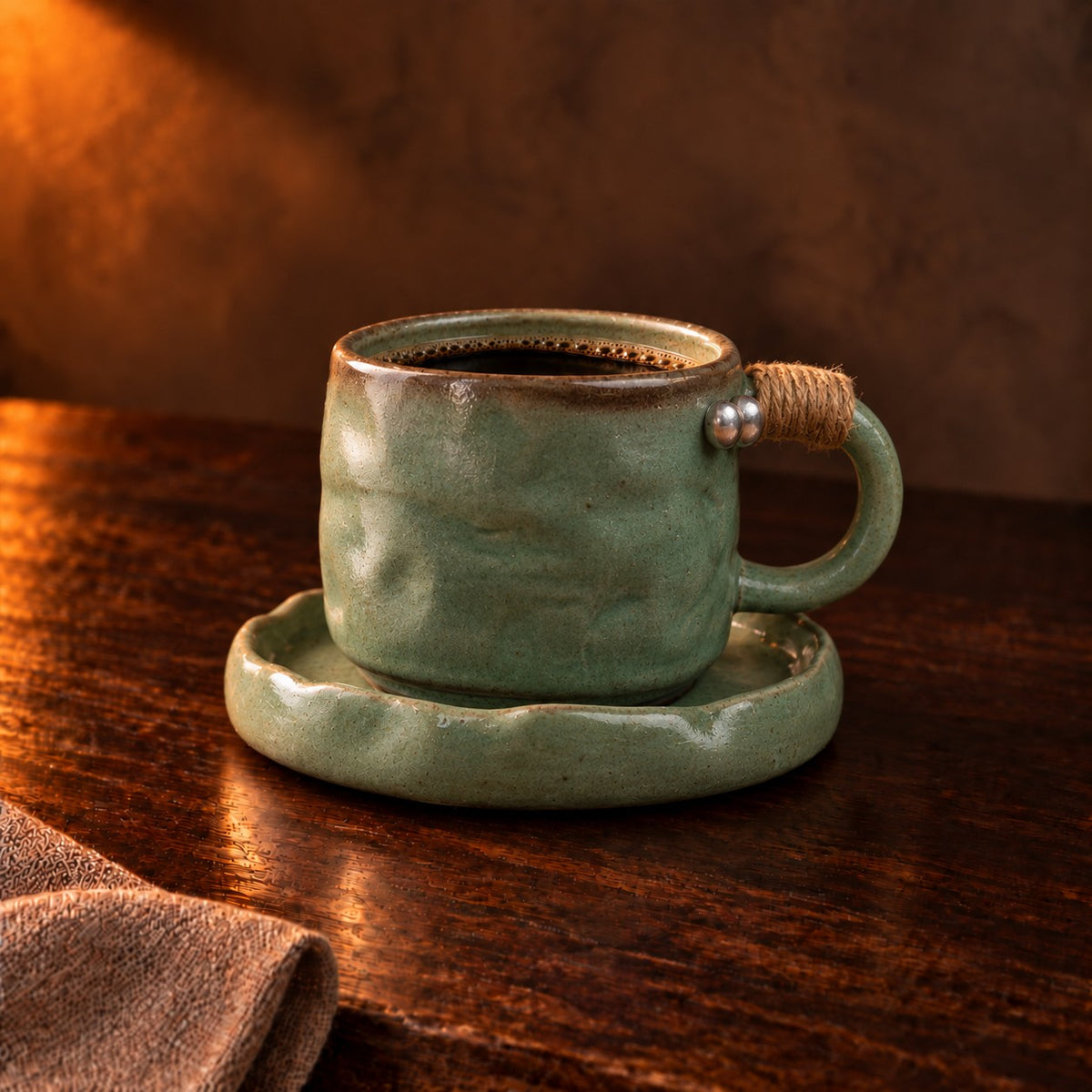 Bead handle cup and saucer in Sage